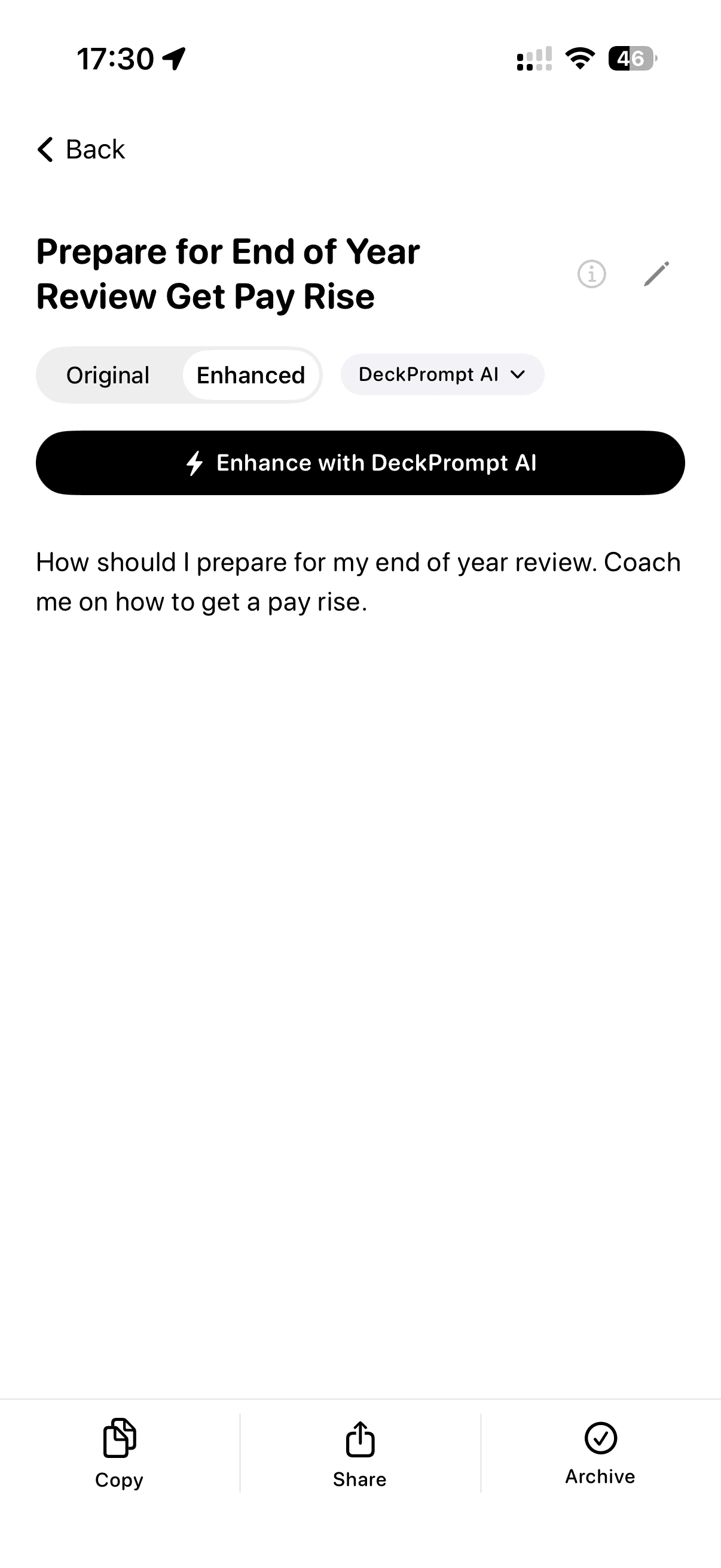 DeckPrompt asking follow-up questions to build the prep prompt